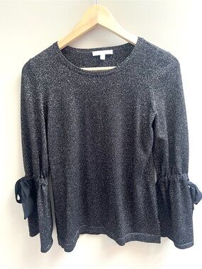 Talbots Sparkle Black Long-Sleeve Tie Cuff Top XS
